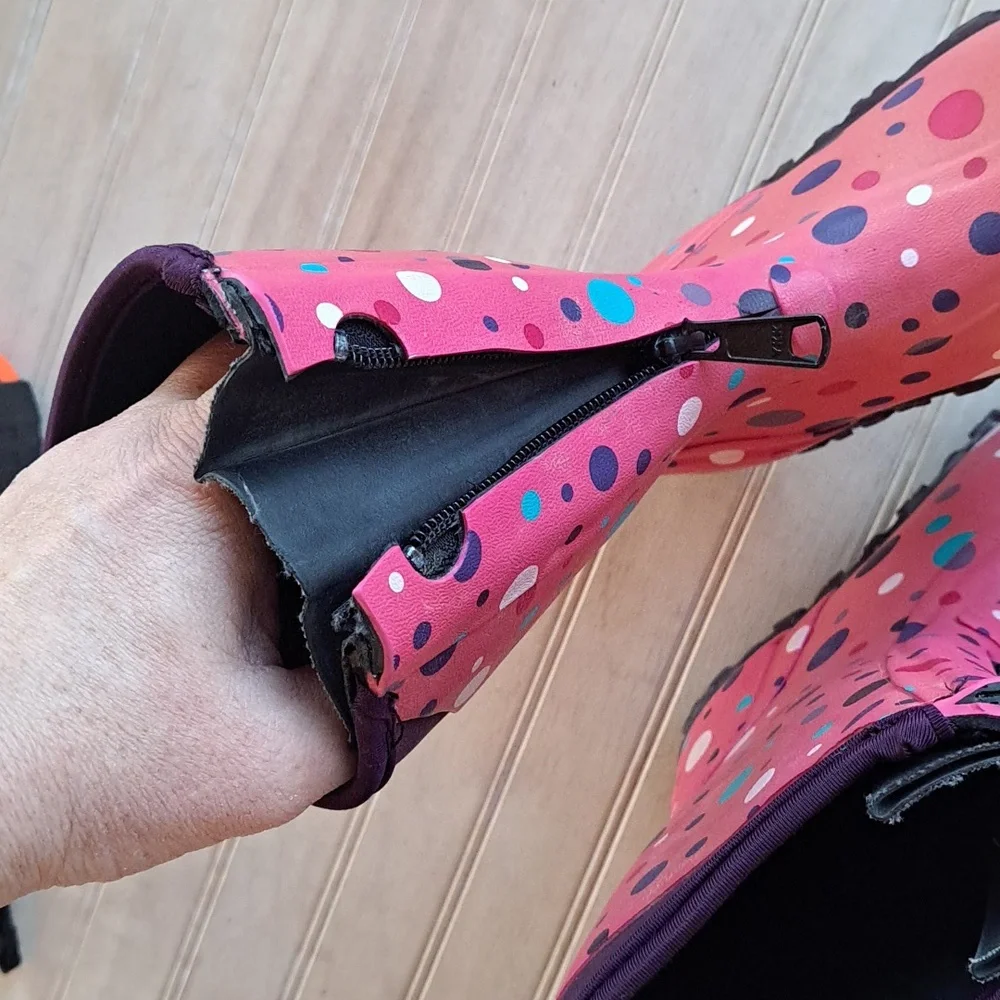 Ranger Splash Series Neoprene Pink Polka Dot Waterproof Rain Rubber Hybrid Boots